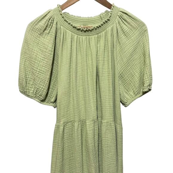 Universal Thread Dress 2X Green Puff Sleeve Gauzy Tier Boho Cowgirl Western - Picture 6 of 13